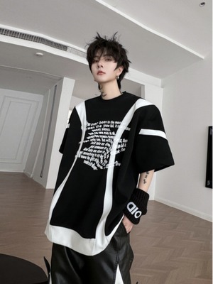 バイカラーヘビーウェイトストリートTシャツ bt1486【韓国メンズファッション】