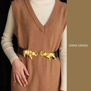 月影の王象 ゴールドバックルレザーベルト　E00643