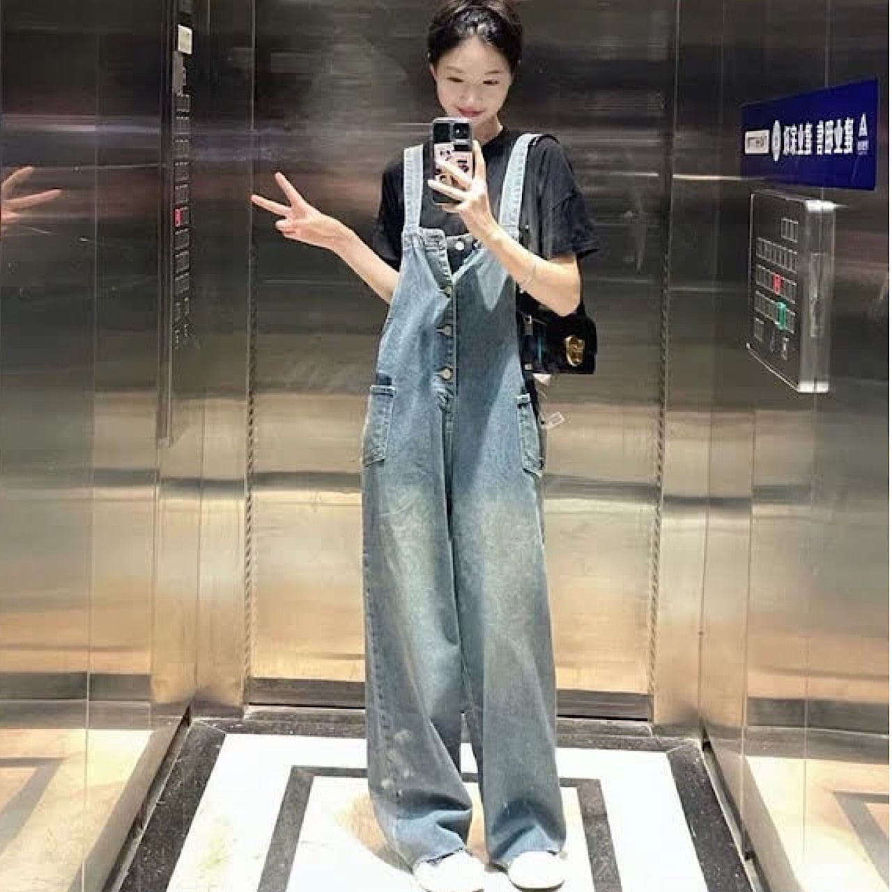 新品 オーバーオール デニム L オールインワン 秋 海軍 サロペット  