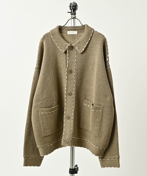 many men many mind Brushed Acrylic Hand-Stitched Knit Jacket (BEG) M2621010