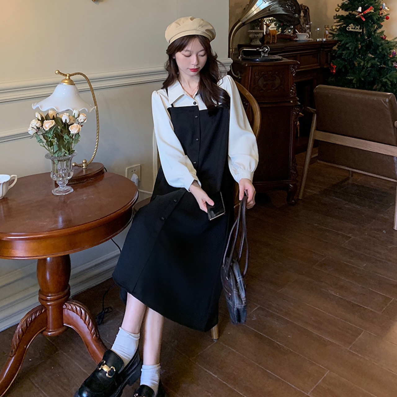 長袖フレンチワンピース