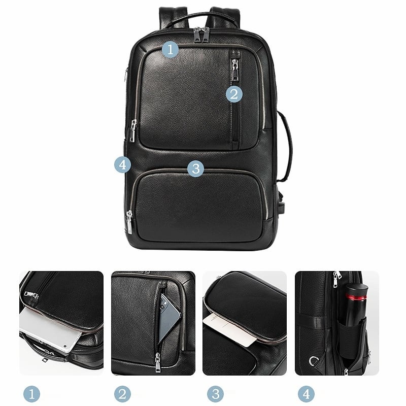 本革ビジネスリュック 3WAY マチ拡張 大容量 牛革使用 撥水加工