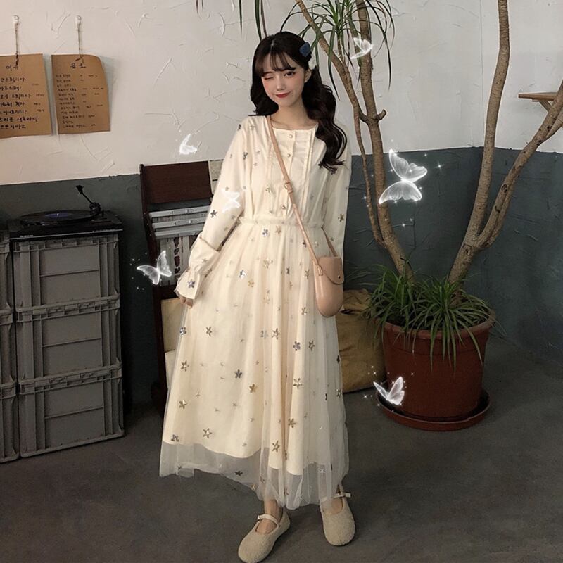 スカート スリーブ 袖ラウンドネックメッシュ レース シースルー