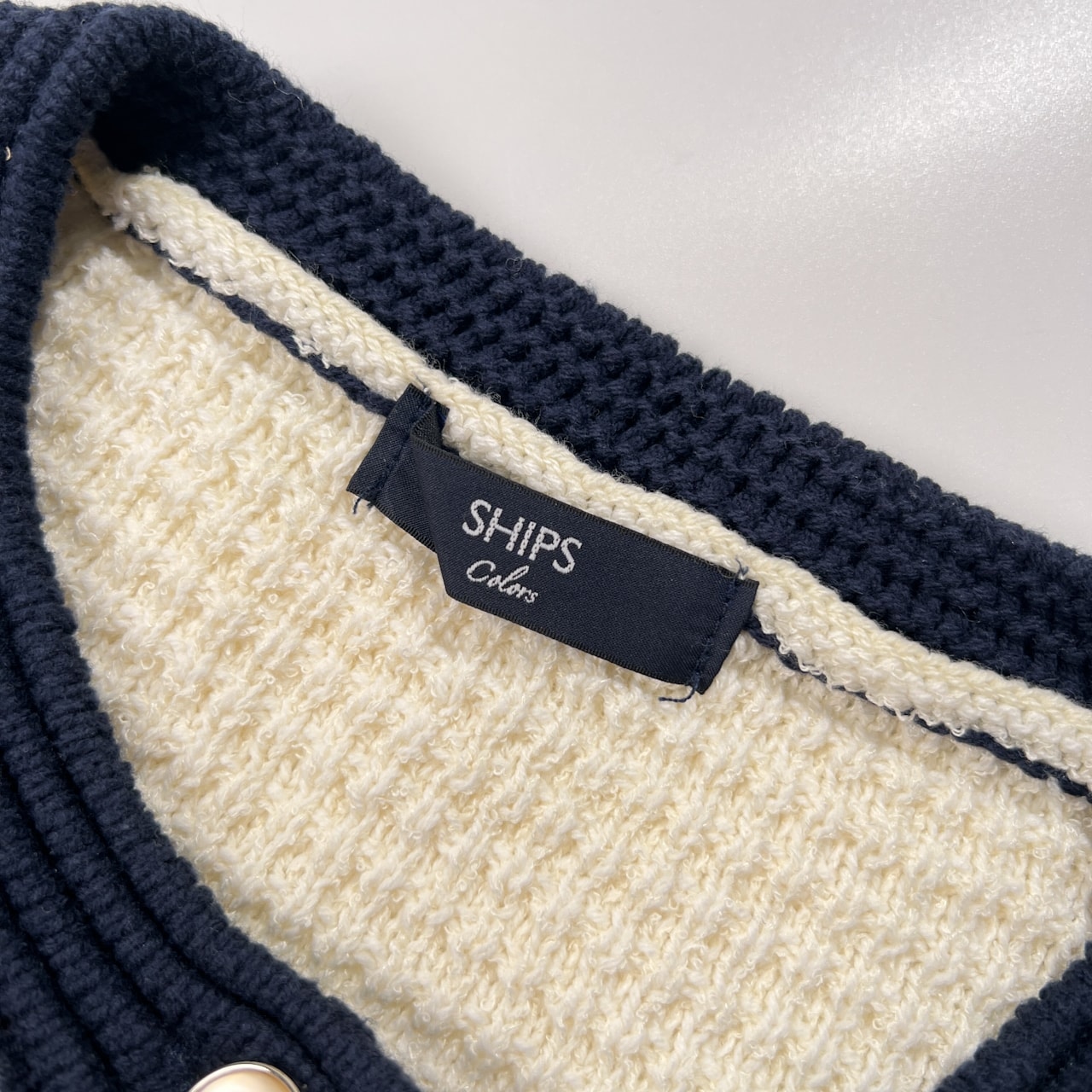 SHIPS COLORS シップス カラーズ コットンニット カーディガン サイズ ONE SIZE /アイボリー×ネイビー