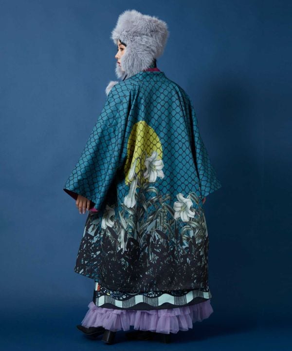 よ*る様 重宗玉緒　鳩柄ポリエステル小紋　赤×青緑 M寸即納品あり】鳩柄ポリエステル小紋 赤×青緑 | 重宗玉緒 WEB SHOP