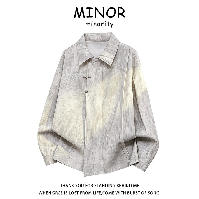 【WSシリーズ】★チャイナ風トップス★ 3color シャツ 長袖シャツ ユニセックス メンズ 大きいサイズ 絞り染め 黒 緑 金属ボタン