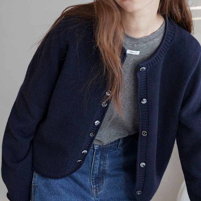 Soft knit crew neck cardigan　2litr06153