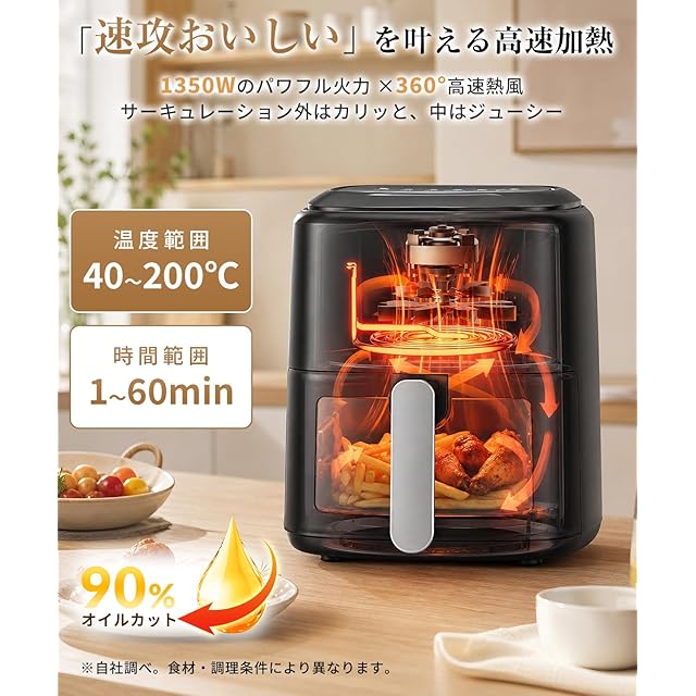 AQielev ノンフライヤー 4.5L エアフライヤー 【2026年新型・1台8役