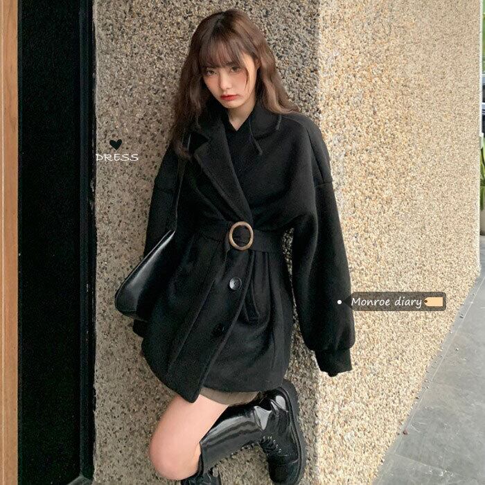 ブラックコート オータムウィンタースタイルルーズ 秋物 冬物 モンロー71370524151