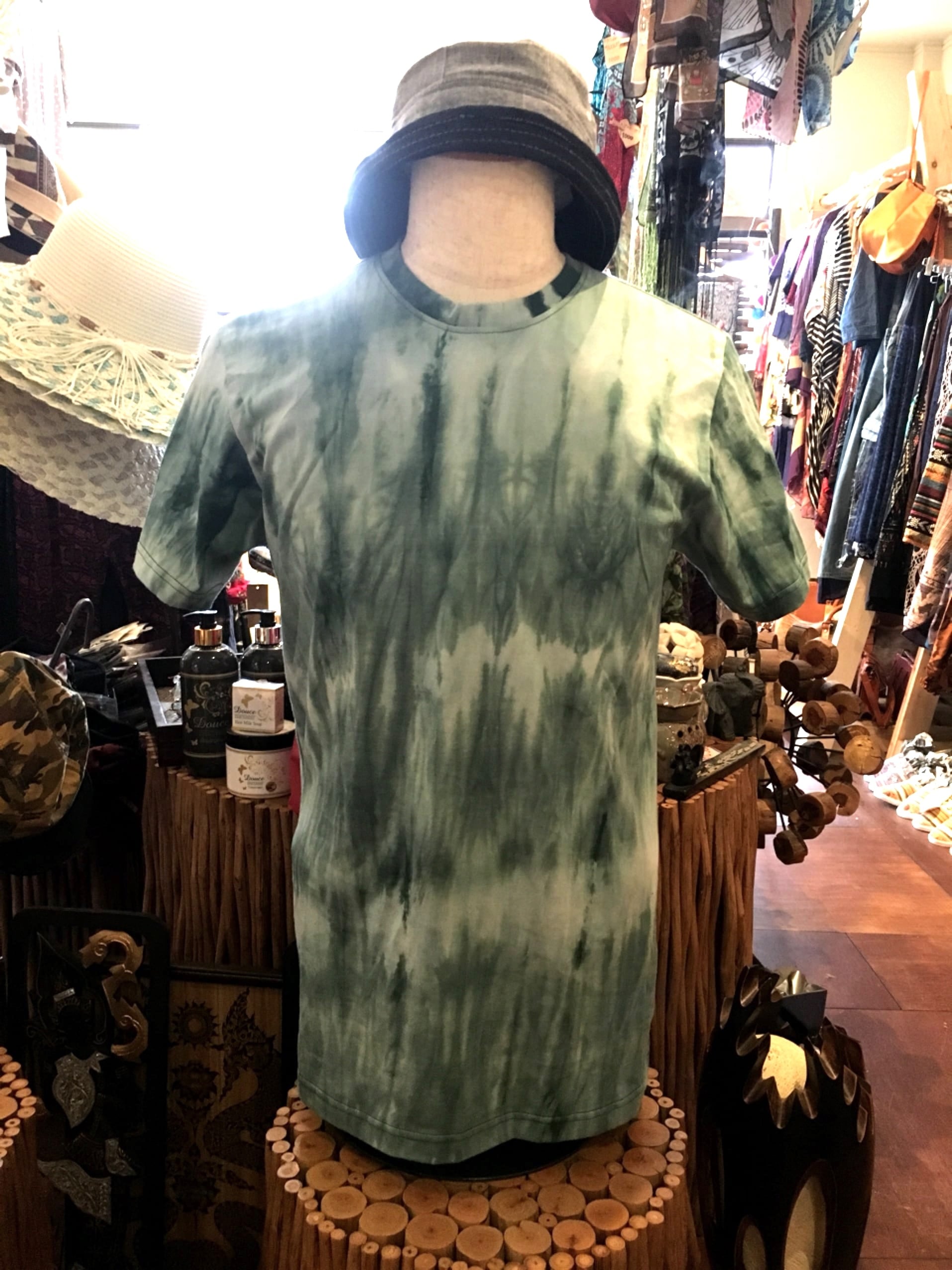 Tシャツ メンズTシャツ メンズタイダイtシャツ おしゃれTシャツ タイダイ アートTシャツ 柄シャツ コットンシャツ アジアン M グリーン 手染め * アジアン雑貨 No.M226