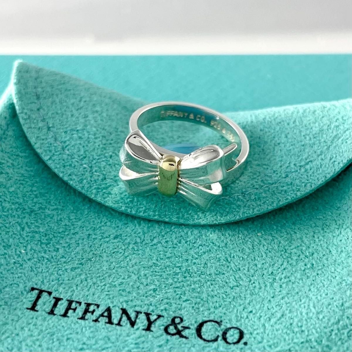 美品 オールドティファニー ボールダングル コンビ8.5号 シルバー k18