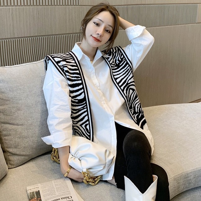 オータムストライプカラールーズ薄手シャツ ロング 秋物 ガールズファッション7187467718