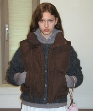 [SINOON] RIBBON DETAIL PUFFER VEST (BROWN)
