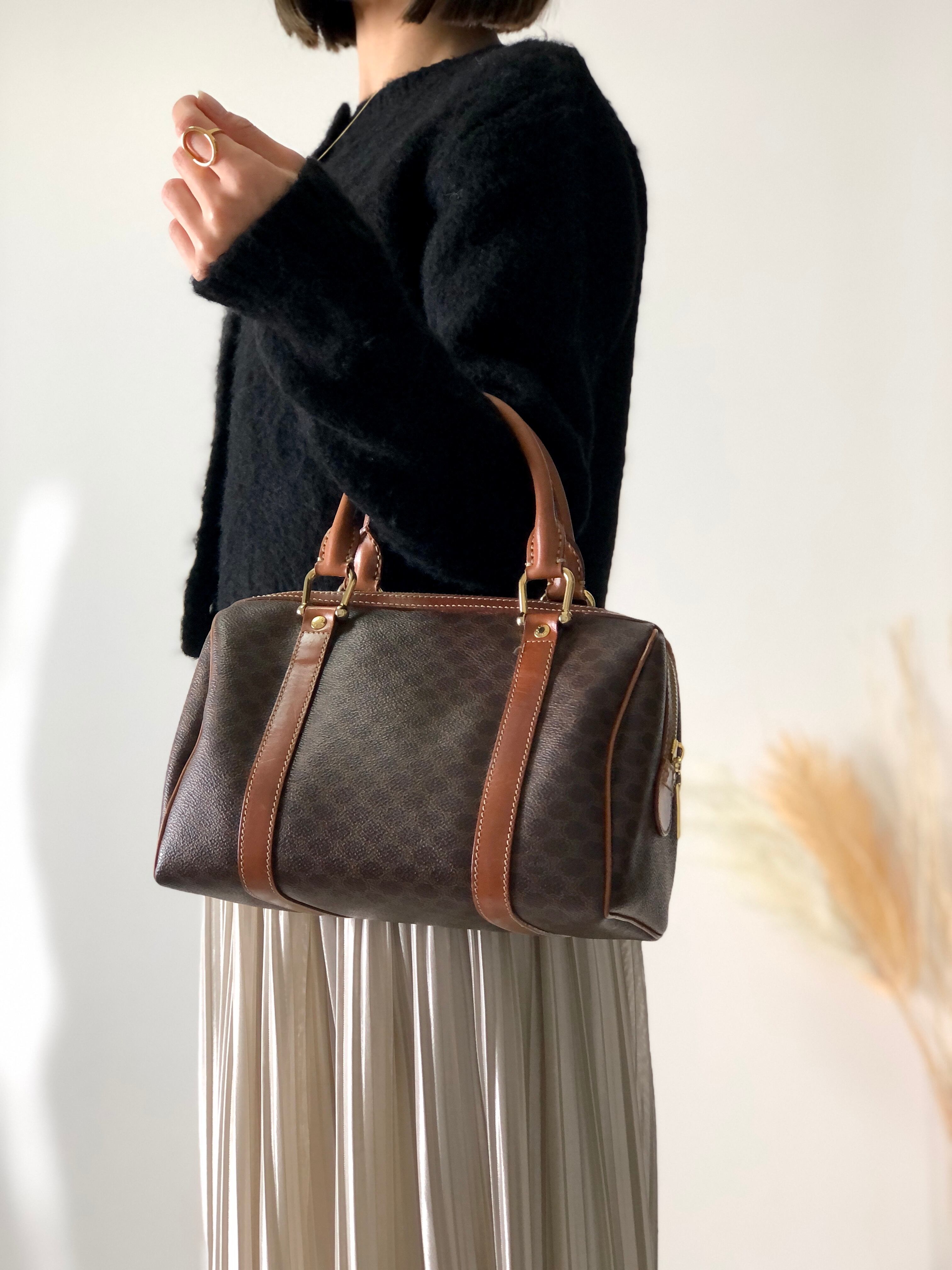 希少　セリーヌ　ミニボストン2way オールレザー　深緑カーキグリーン　マカダム 激レア セリーヌ 2way ミニボストンバッグ マカダム トリオンフ 3951