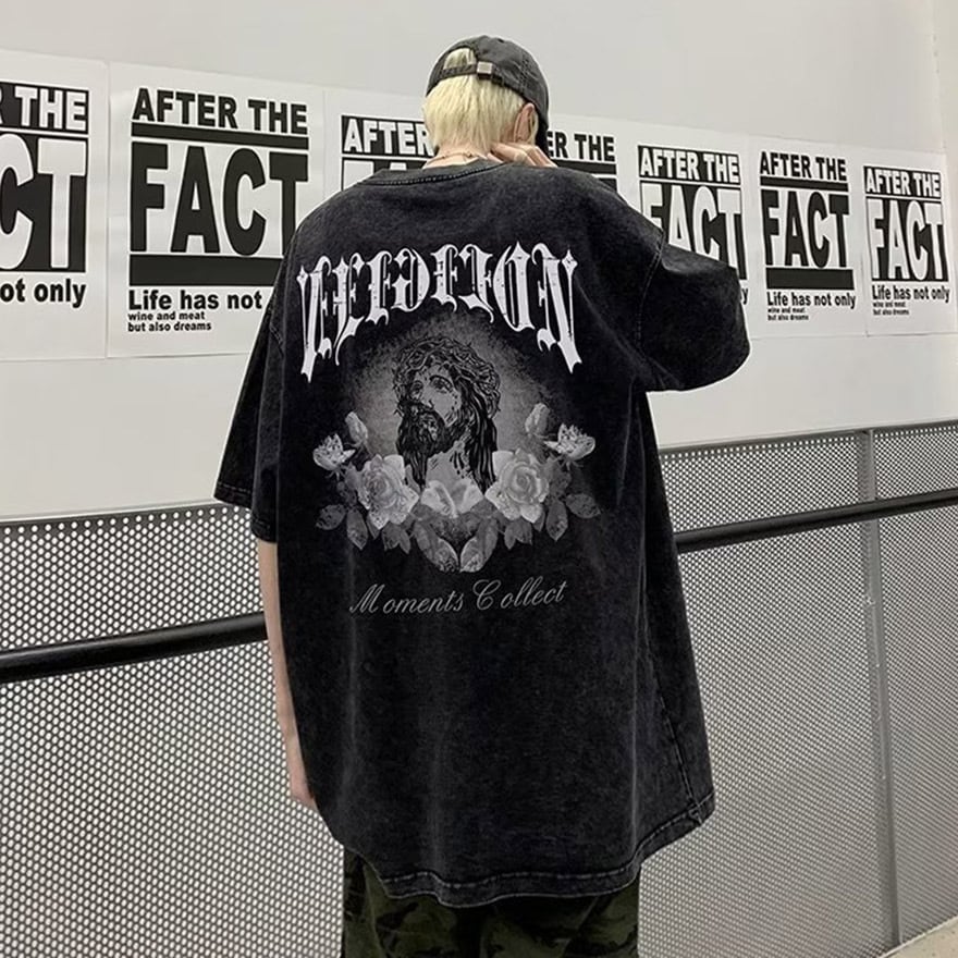 サブカル 服 地雷系 通販 半袖Tシャツ コットン バックプリント オーバーサイズ 闇かわいい