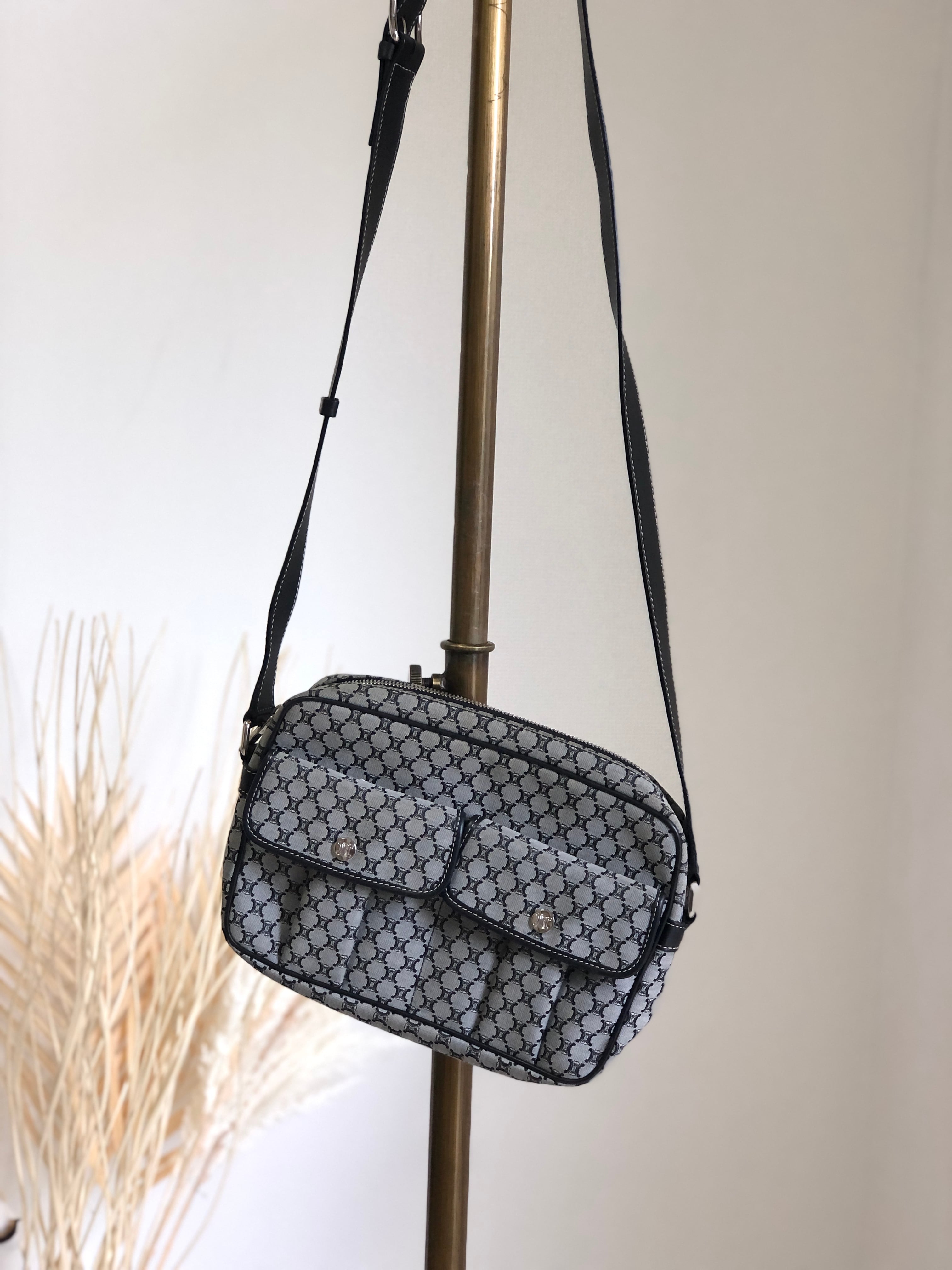 CELINE セリーヌ マカダム ショルダーバッグ ブラック キャンバス