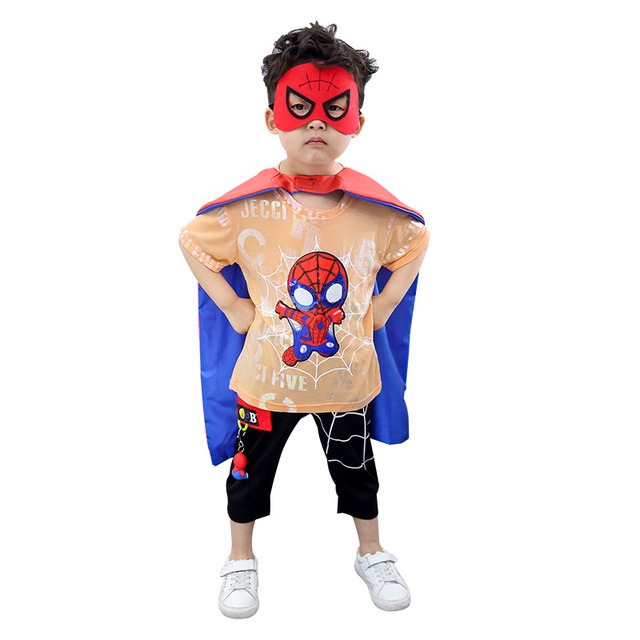 【 幼児キッズ 男の子】スパイダーマン子供用スーツ　半袖ウルトラマン服　キャプテンアメリカスーパーマンマント