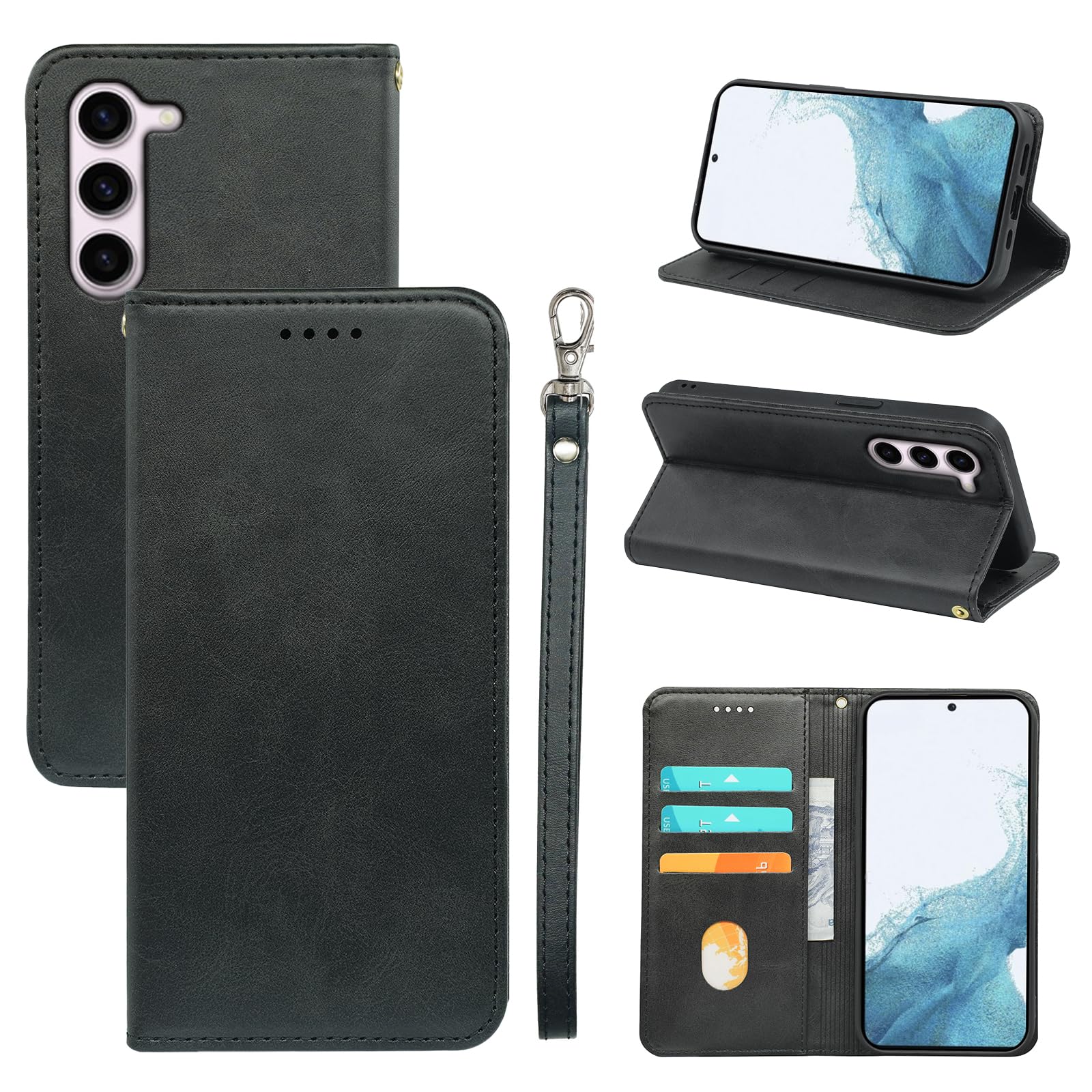 iCarez Galaxy S23 用 ケース 手帳型 PUレザー TPU 耐衝撃 携帯ケース ブラック BQC-CKIC-S23