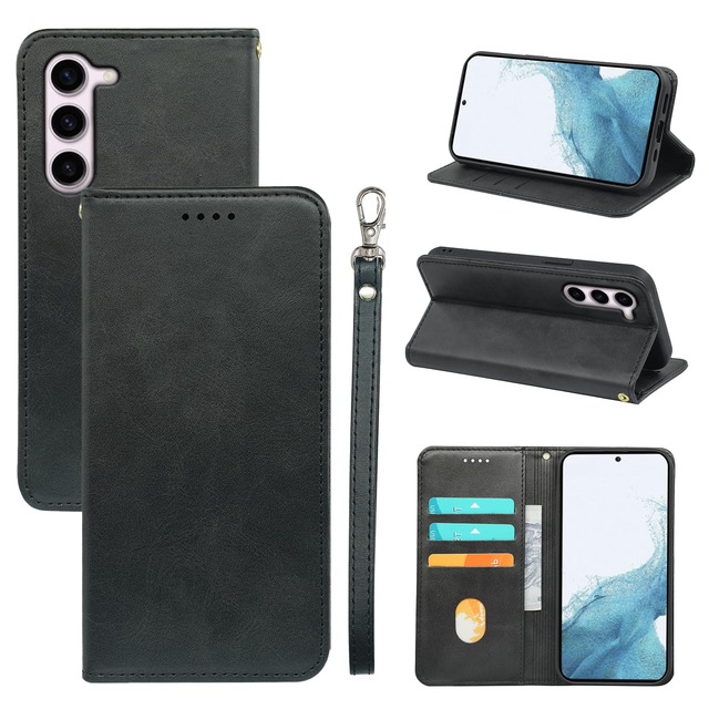 iCarez Galaxy S23 用 ケース 手帳型 PUレザー TPU 耐衝撃 携帯ケース ブラック BQC-CKIC-S23