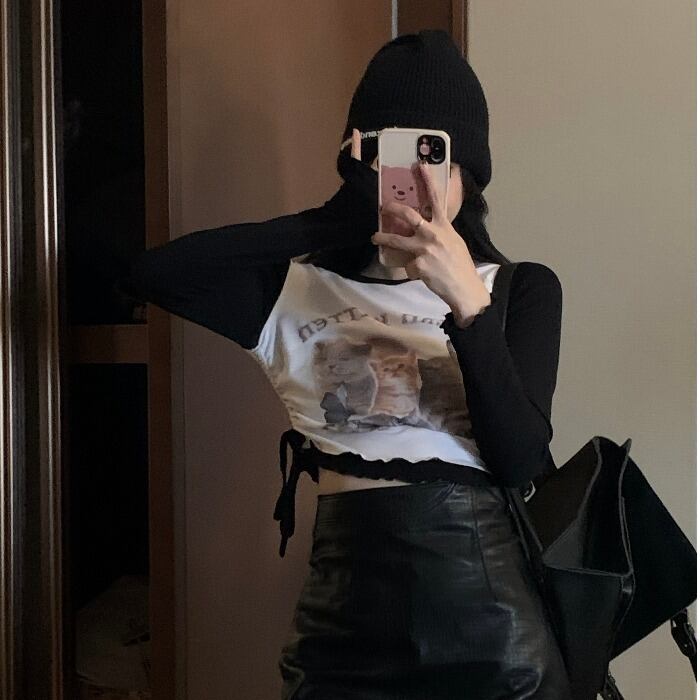 スタンダードギャザーTシャツ ショートトップス レディース ロング レトロ ステッチ ドラファッションホール72272197605