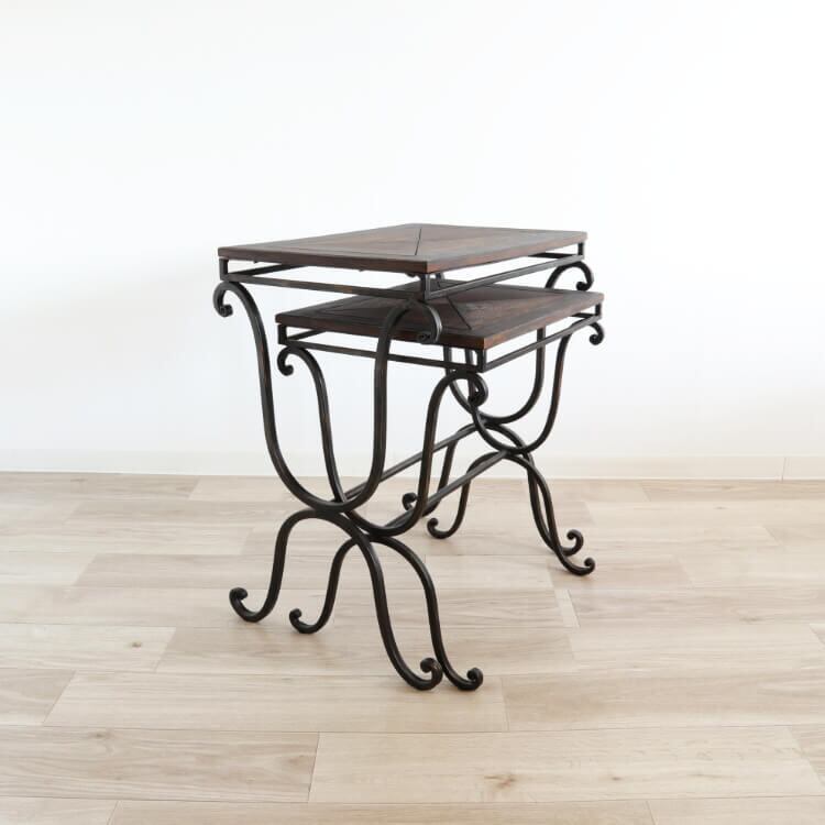 テーブル 2個セット アンティーク調 ネストテーブル サイドテーブル
