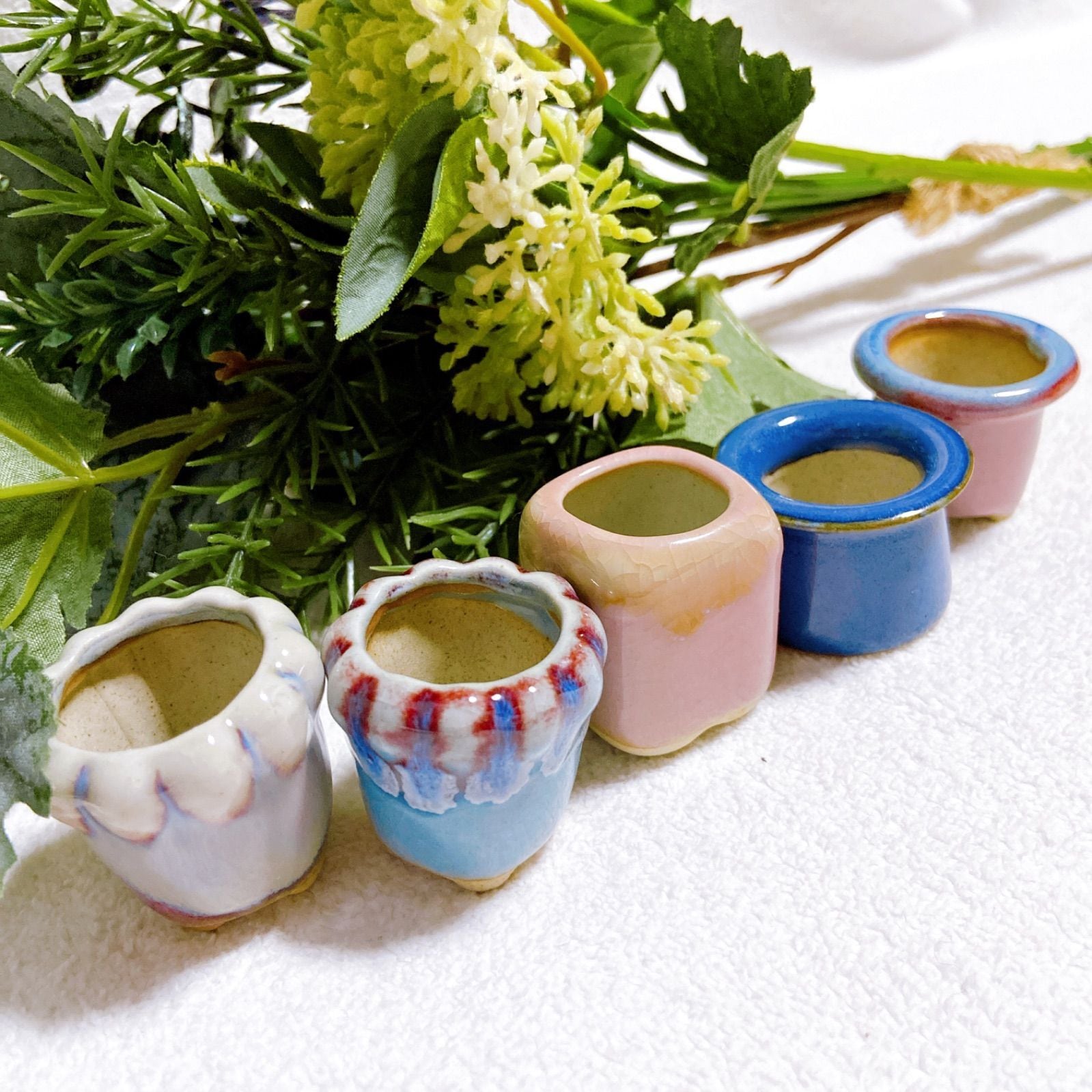 お得アソート 陶器製植木鉢 5点セット】 豆盆栽やコケ盆栽などに！ 苔