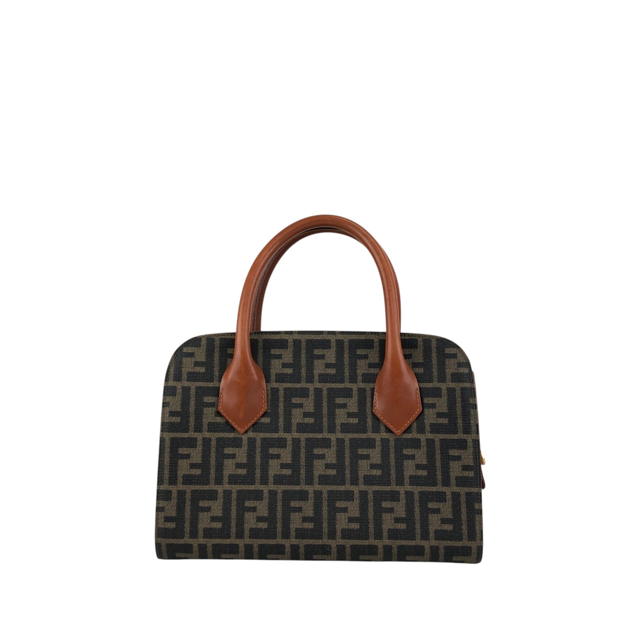 FENDI フェンディ ズッカ ハンドバッグ ブラウン ロゴ PVC レザー