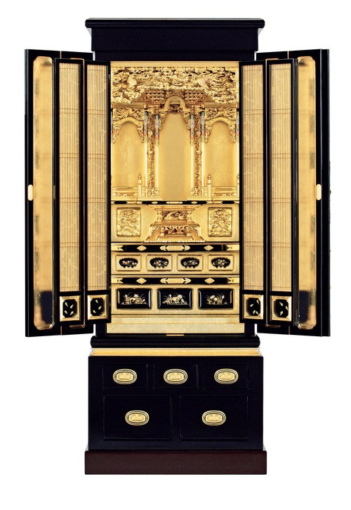 黒塗り金仏壇 台付 16号（高さ158cm）｜KB-G-026