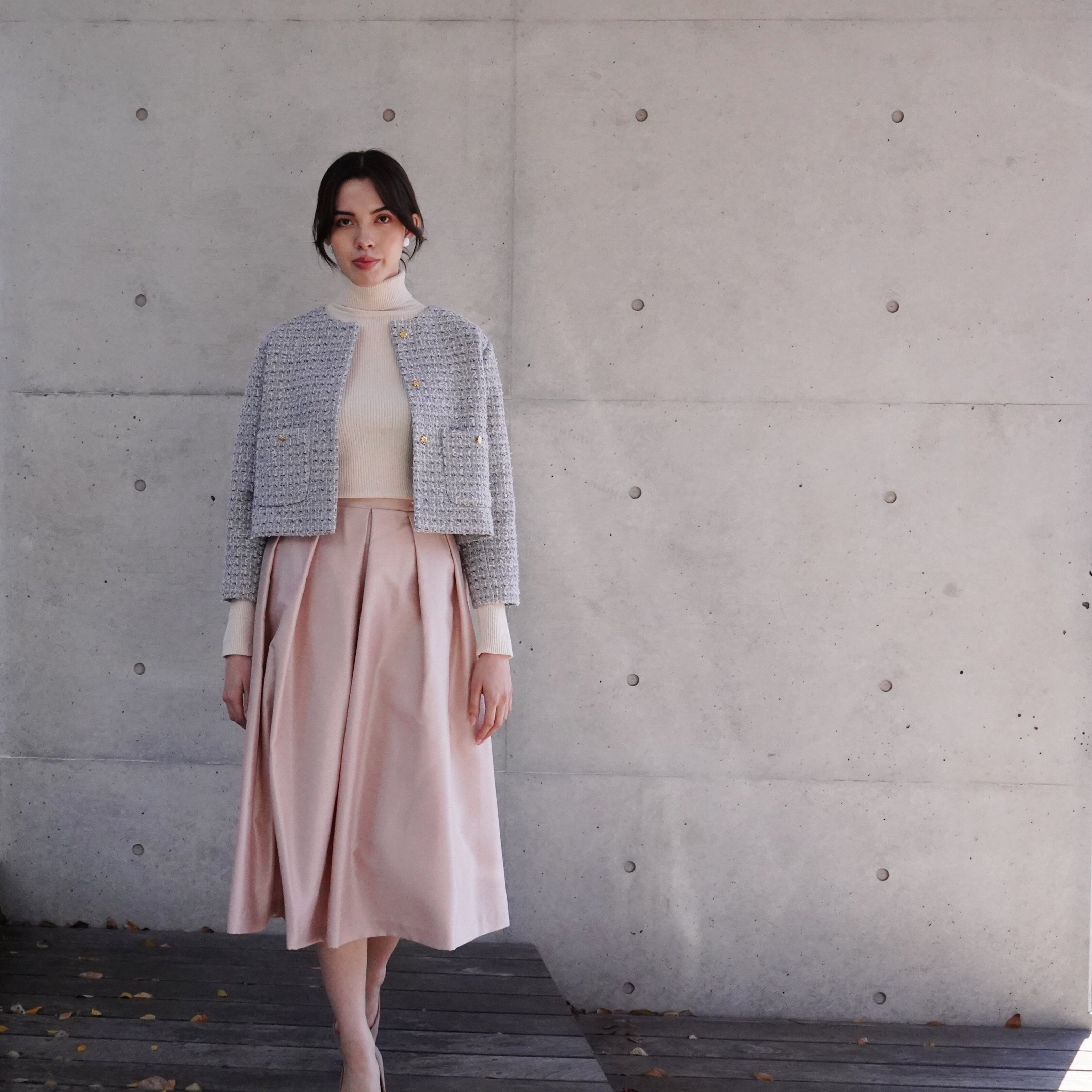 ☆再入荷 Back Satin Shantung tucked skirt バックサテンシャンタンの
