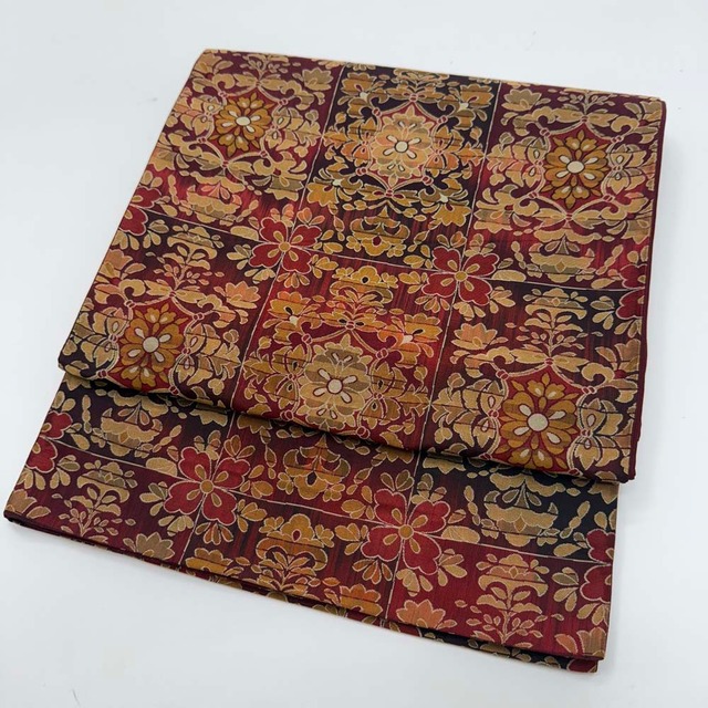 洒落袋帯 しゃれ袋帯 洒落 袋帯 カジュアル 全通柄 442cm 中古 正絹 仕立て上がり 4787