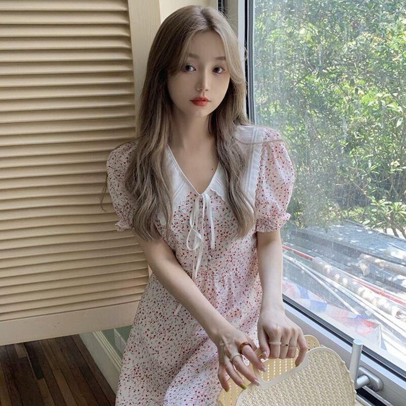 スリーブフローラルドレス サマーロングスカート 夏物 花柄 試着室82094788567