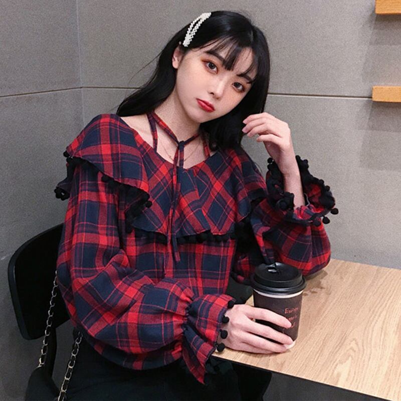 ホルター格子柄シャツ スプリングオータム ロング 春物 秋物 萌量不足33164959999