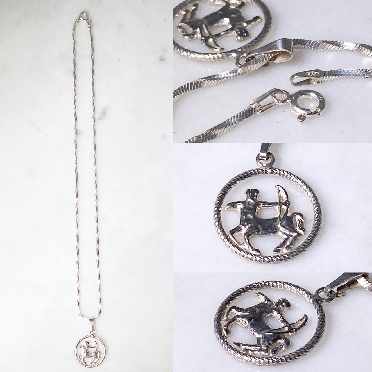 vintage silver zodiac pendant necklace “Sagittarius”
