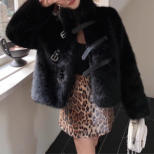 buckle faux fur jacket la2466