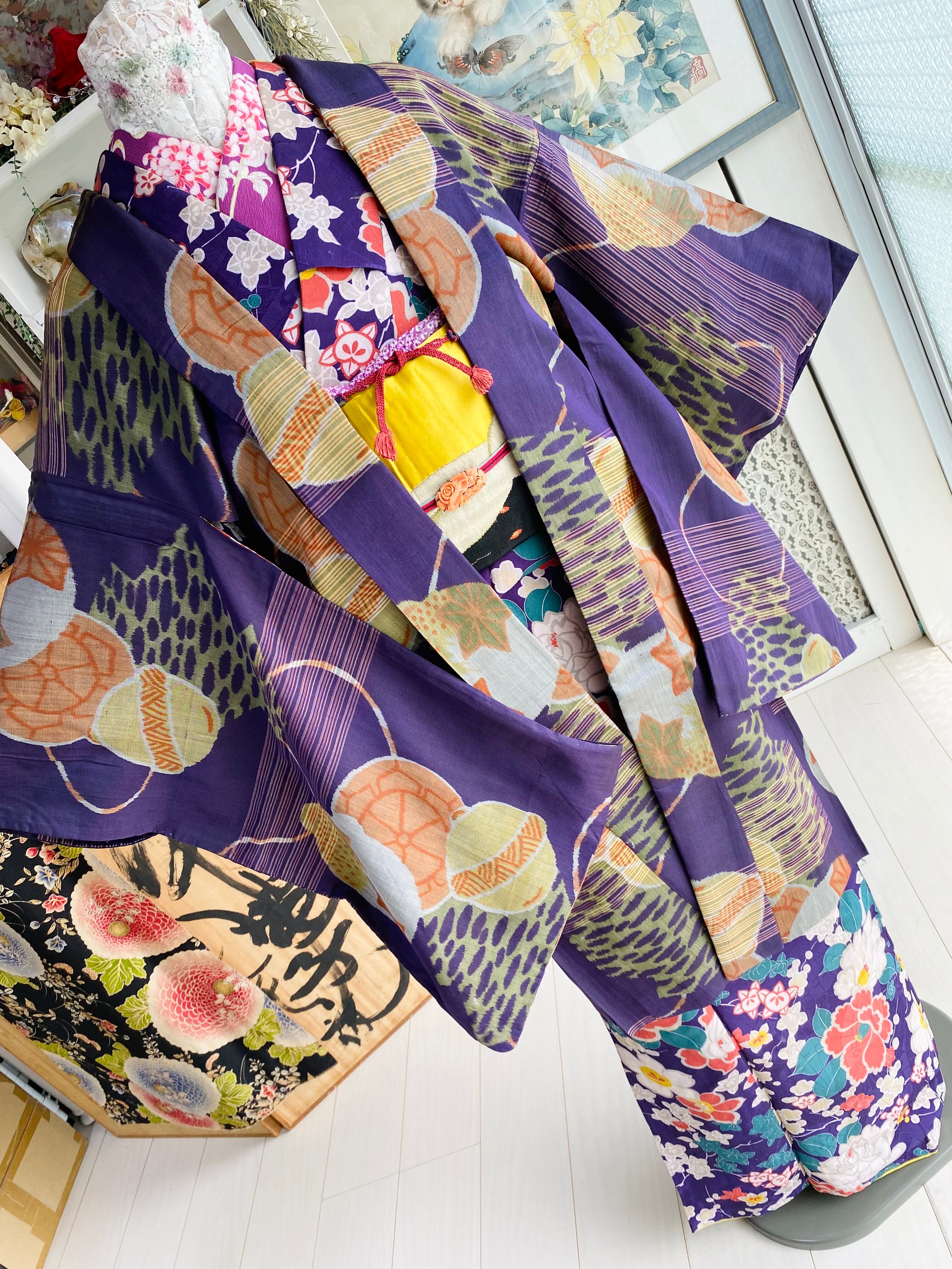 【アンティーク長羽織 銘仙 正絹】