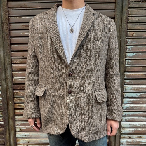 80s Harris Tweed ヘリンボーン ハリスツイード テーラード L ジャケット ブレザー ウールジャケット アメリカ古着 ツイード 英国
