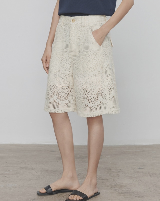Crochet Lace Wide Half Pants