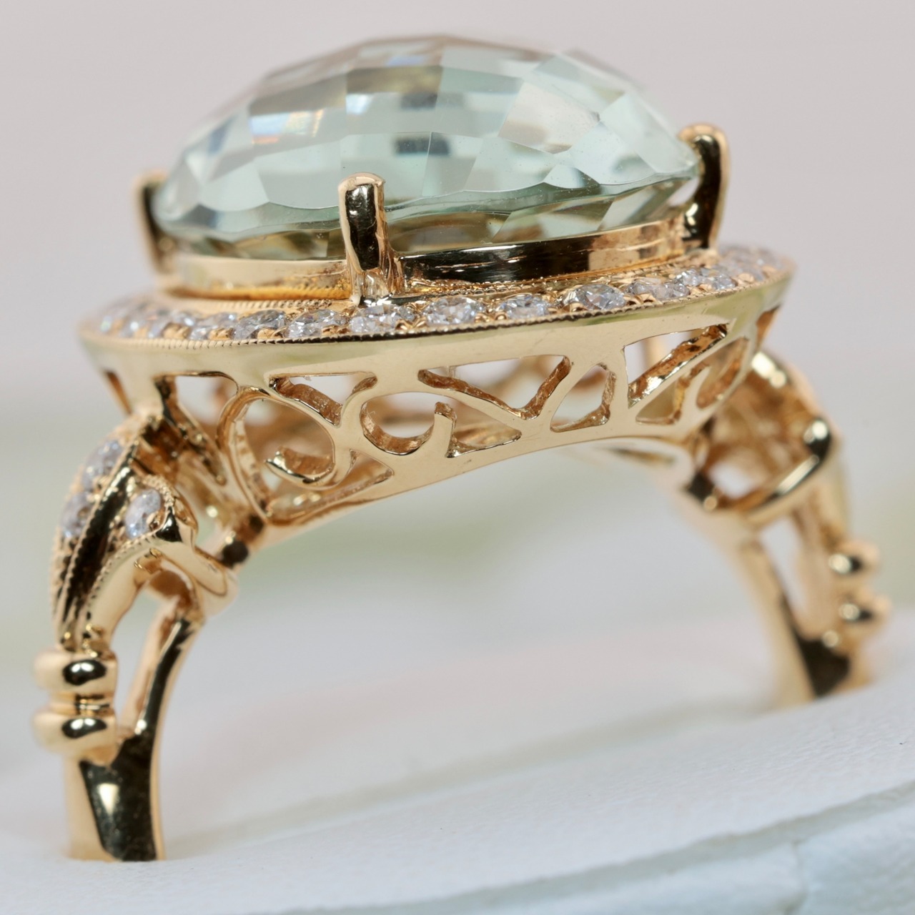 750 YG クォーツ 7.99ct ダイヤモンド 0.51ct リング 18K K18  