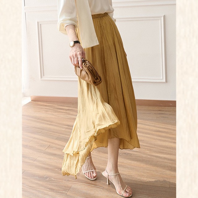 アシンメントリークリンクルミモレ丈スカート W00887