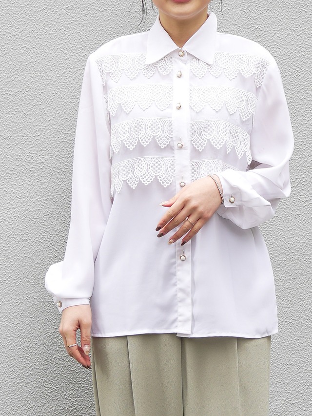 Vintage Front Lace Design Long Sleeve Shirt