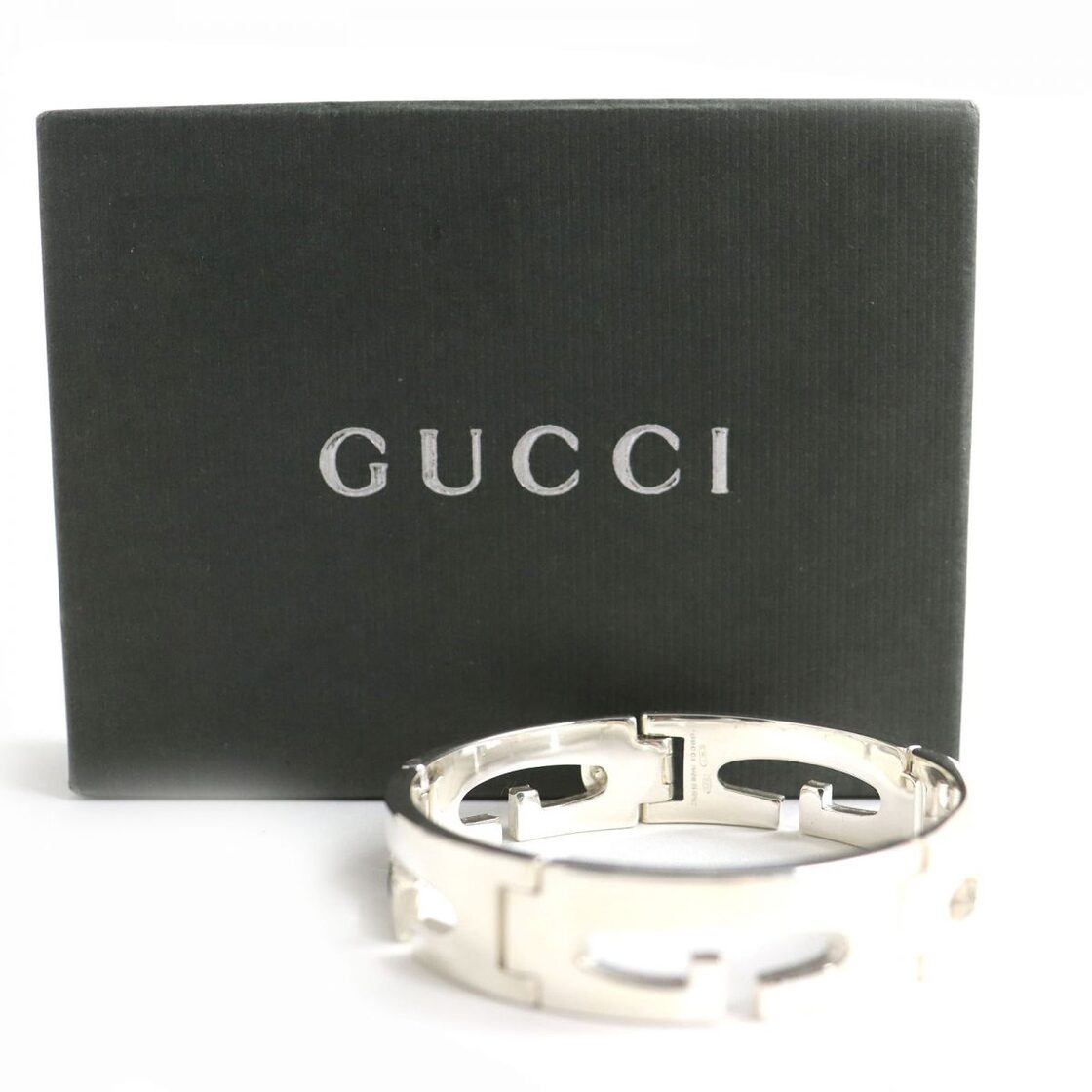極美品△伊製 GUCCI グッチ ヴィンテージ 連結スクエア Gロゴプレート 