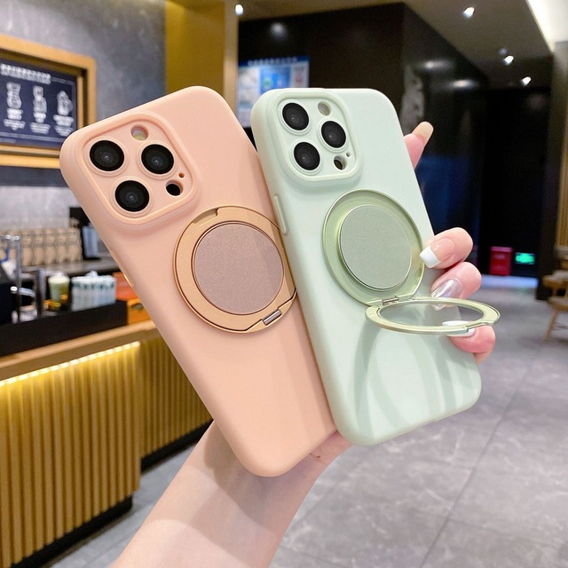 【MagSafe対応】360°自由自在のスマホリング◎高級感！6色から選べる 耐衝撃ケース スマホスタンド カメラレンズ保護 ワイヤレス充電 マグセーフ対応 スマホケース ND-15431