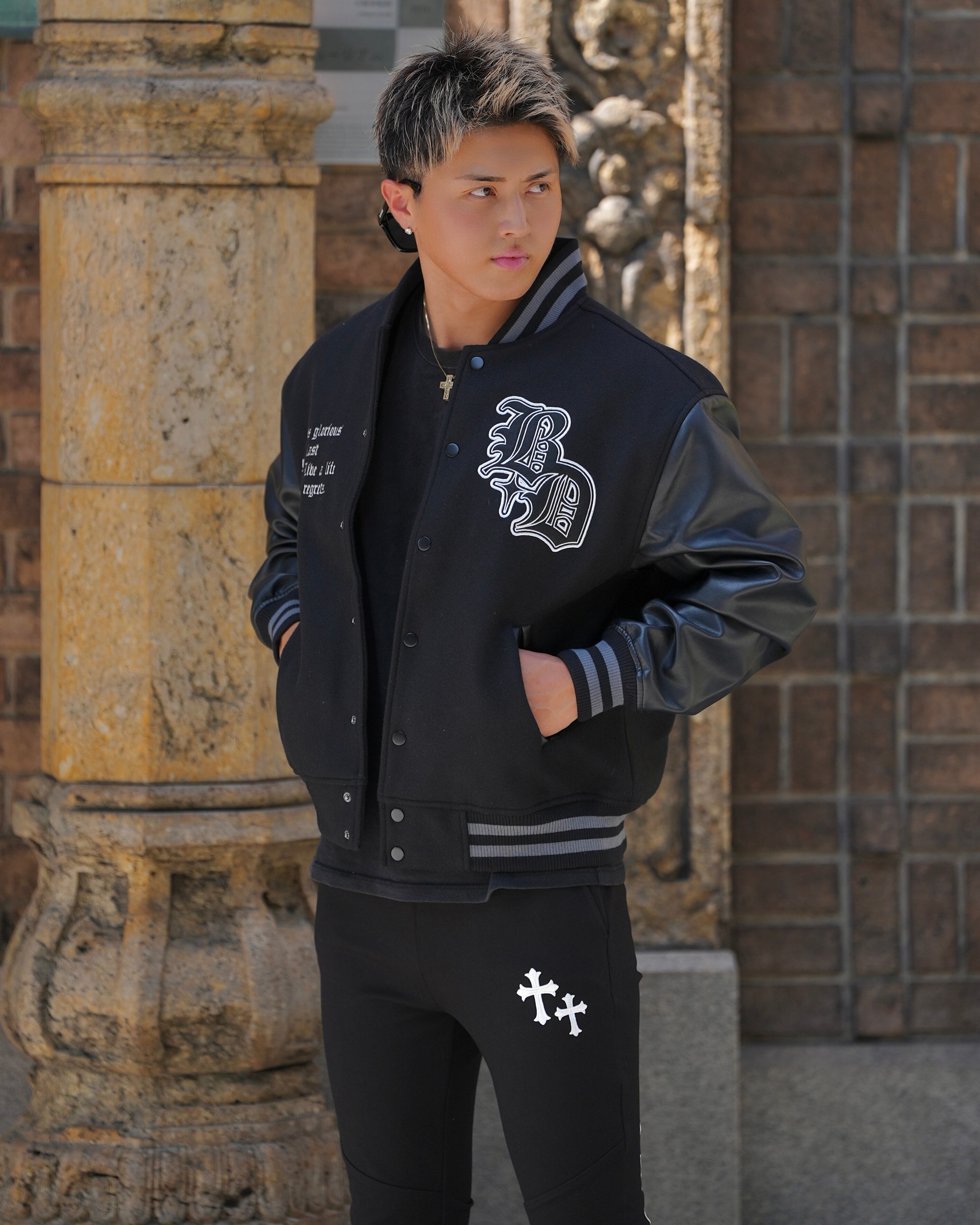 CROSS LEATHER STADIUM JACKET【BEL25-GT1】 | BELINDA OFFICIAL