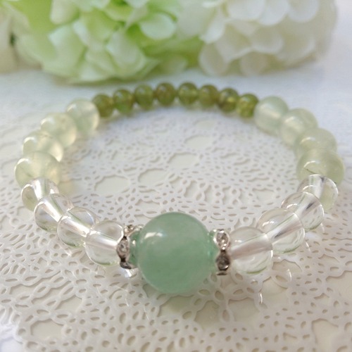 【アベンチュリン】【プレナイト】【ペリドット】【水晶】】天然石，パワーストーンブレスレッド,Happiness