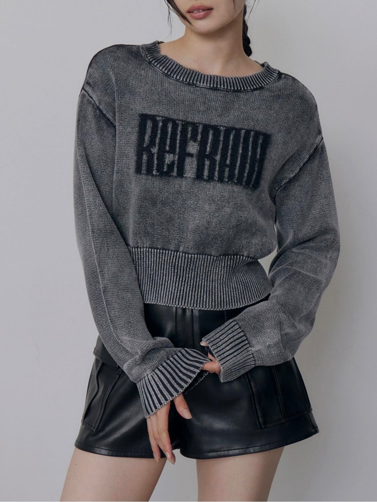 Washed Shaggy Logo Knit / BLACK - 1