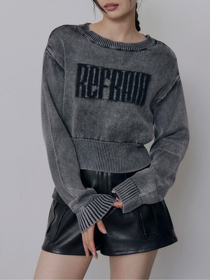 Washed Shaggy Logo Knit / BLACK