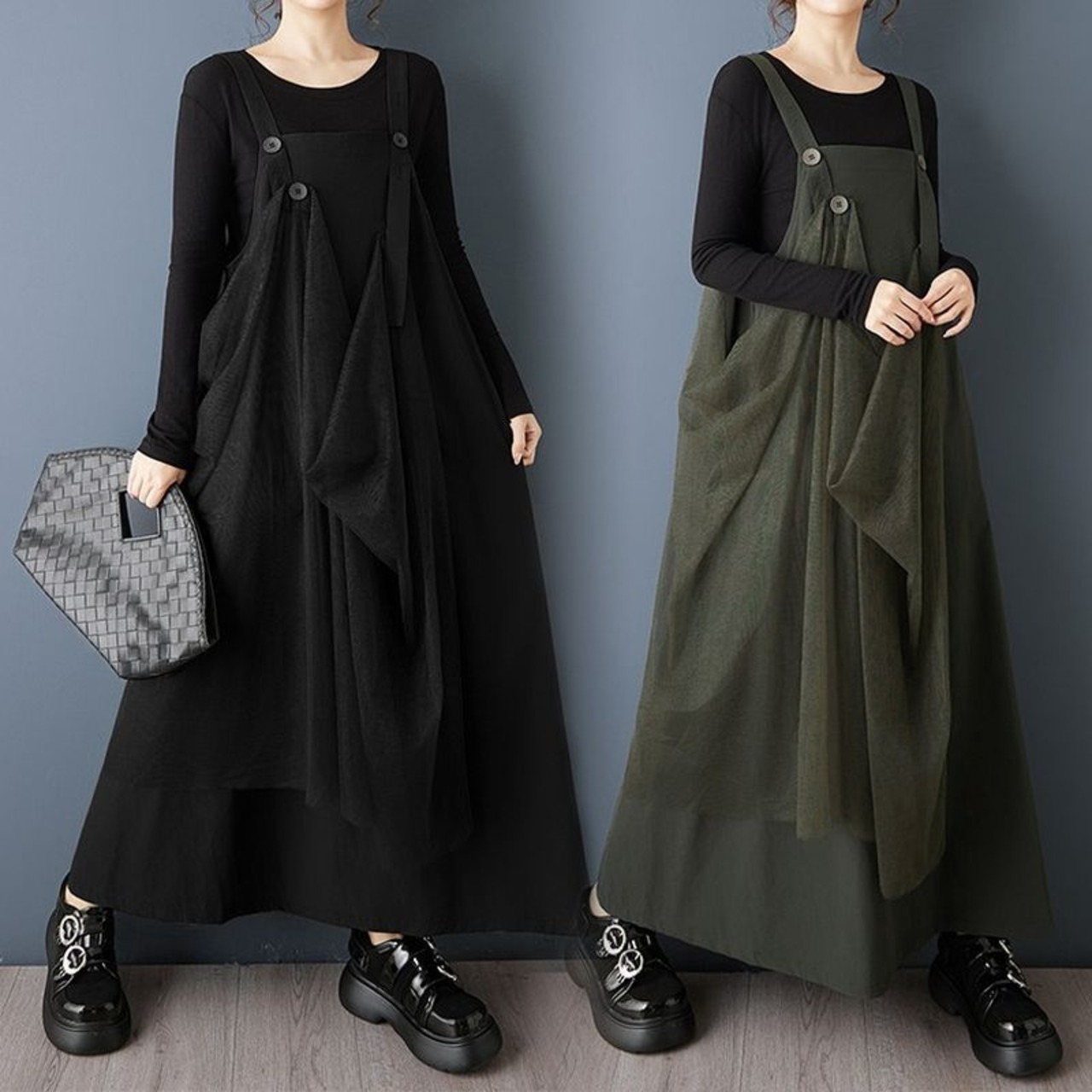 レイヤード チュール サスペンダースカート 00355