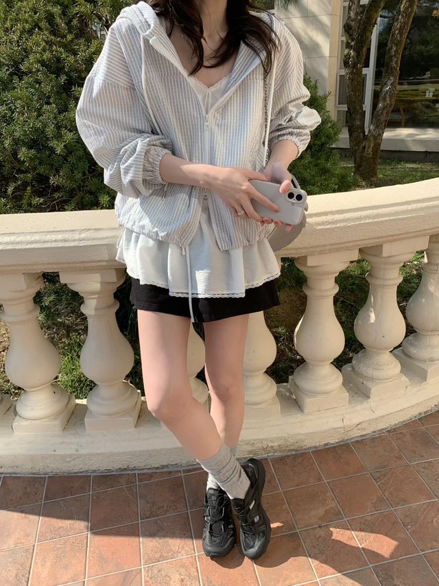 (予約) mellounge  / Air stripe anorak jumper 1color