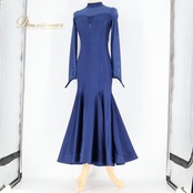 社交ダンス 衣装 ワンピース ドレス ネイビー系 紺 青 無地 パーティ 発表会 ダンス レッスン 伸縮 ストレッチ 大人用 エレガント 上品 おしゃれ レディース パーティードレス ダンスウエア 舞台衣装 発表会ドレス 長袖 シンプル