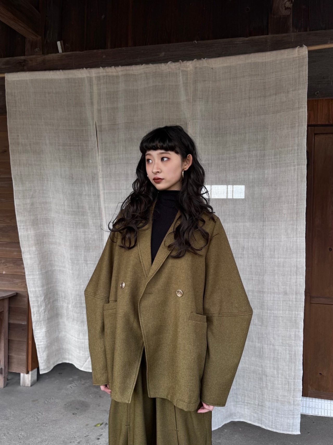 2025くしゅモック指穴knit/ブラック